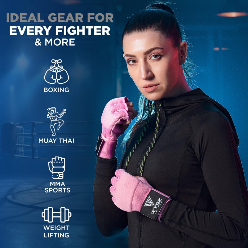 WYOX Gel Boxing Hand Wraps Inner Gloves for Men and Women  Quick 80cm Long Wrist Straps  Elasticated Padded Boxing Wraps for Muay Thai  MMA  Kickboxing  Martial Arts Training Bandages (Pink  L/XL) - Image 4